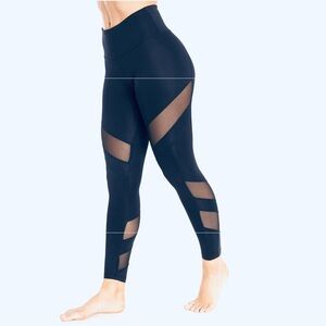 Bally Sz Large Burgundy Mesh Panel Leggings 25”